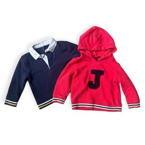 Janie and Jack Toddler Boys Rugby Polo Sweater and Varsity Hoodie Bundle 18-24M